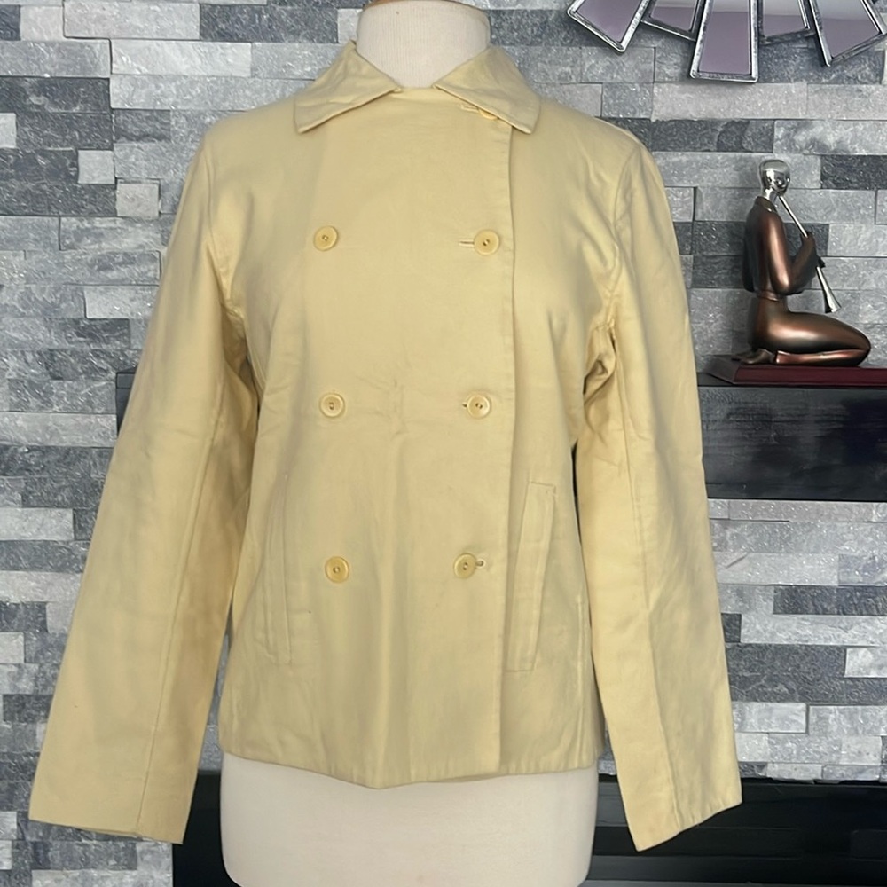 Eileen Fisher Jacket Coat XS Yellow Cotton Stretch Doublebreasted